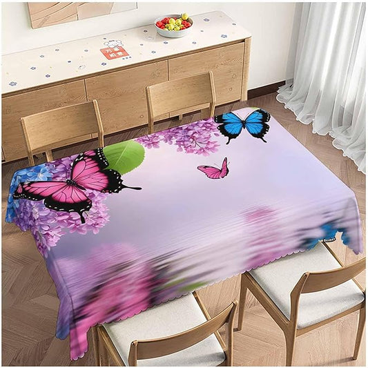 Butterfly Kitchen Tablecloth Nature Flowers Butterflies Indoor Outdoor Table Cover Anti-Oil Table Cloths for Wedding Banquet Dinner Tablecloths, 52x70 Inch(4-6 Seats) Blue Purple