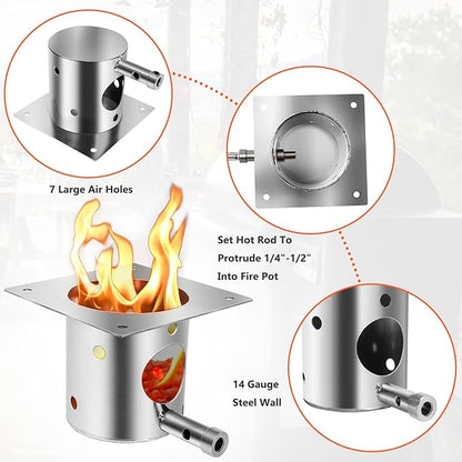 QuliMetal 304 Stainless Steel Fire Burn Pot & Hot Rod Ignitor Kit – Replacement Parts for Traeger & Pit Boss Wood Pellet Grill Smoker, Durable Fire Pot with Ash Remover, Screws and Fuse, Easy Install