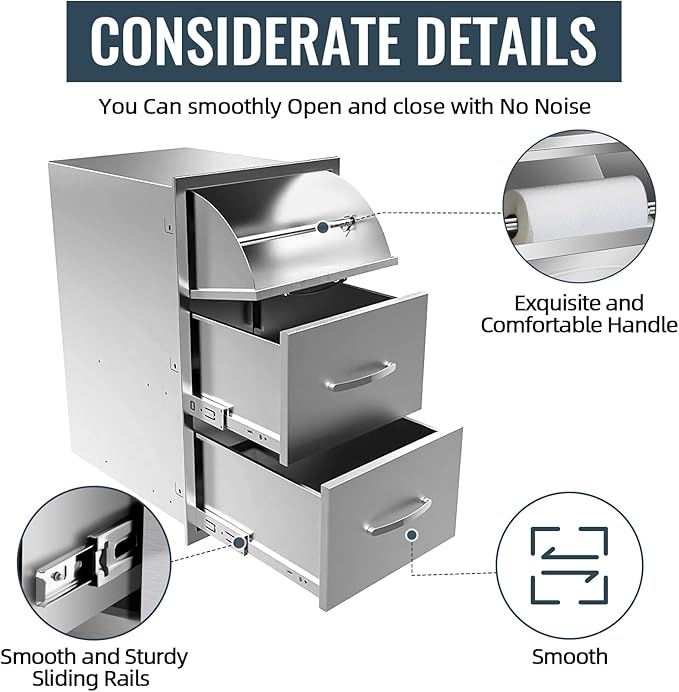 Outdoor Kitchen Drawer 17 x 30 inch Flush Mount BBQ Layer Drawer, Durable Stainless Steel Kitchen Drawer Outdoor Kitchen Access Drawer for BBQ Island Patio