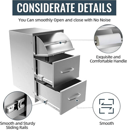 Outdoor Kitchen Drawer 17 x 30 inch Flush Mount BBQ Layer Drawer, Durable Stainless Steel Kitchen Drawer Outdoor Kitchen Access Drawer for BBQ Island Patio