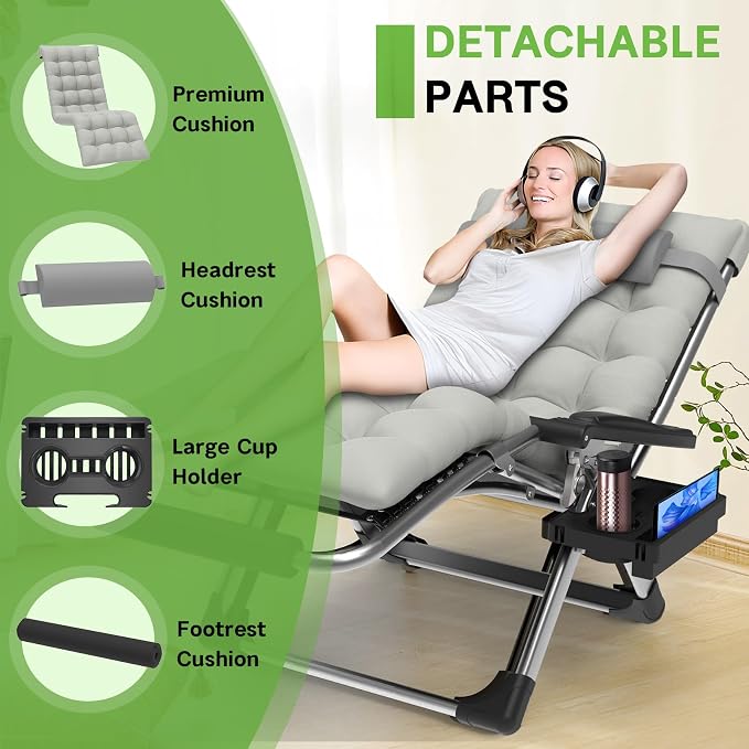 ZENPETIO 29In XL Zero Gravity Chair, 440LBS with Cushion | Anti Gravity Recliner Lounge Chair with Aluminum Alloy Lock & Footrest, 90-170° Adjustable, for Lawn Patio Indoor Outdoor