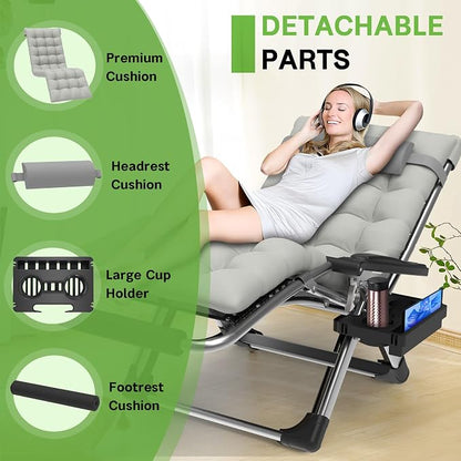 ZENPETIO 29In XL Zero Gravity Chair, 440LBS with Cushion | Anti Gravity Recliner Lounge Chair with Aluminum Alloy Lock & Footrest, 90-170° Adjustable, for Lawn Patio Indoor Outdoor