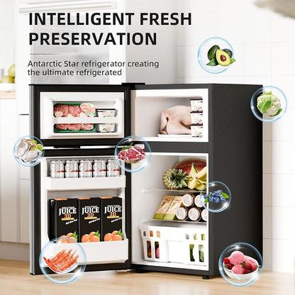 Antarctic Star 3.1 Cu.Ft.Compact Refrigerator,Mini Fridge with Freezer,2-Door with Adjustable Removable Shelves For kitchen/Apartment/Dorm/Office,SILVER
