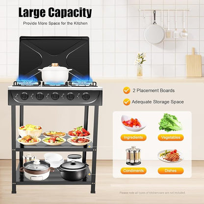 Portable Natural Gas Stove with 5 Burners, Manual Ignition Outdoor Stove for Camping, RV Travel, and Emergency Cooking Black