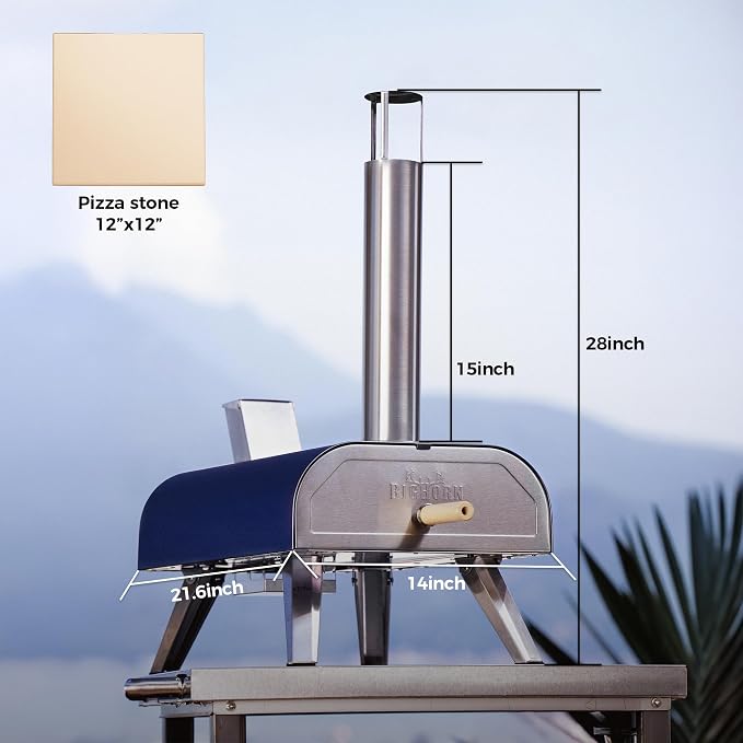 BIG HORN 12" Multi-Fuel Outdoor Pizza Oven Reach up to 1110℉– 3-in-1 Wood,Gas &Electric Compatible(Burners Sold Separately),Pellet Pizza Oven Portable Pizza Maker for Backyard, Camping&Tailgating,Blue