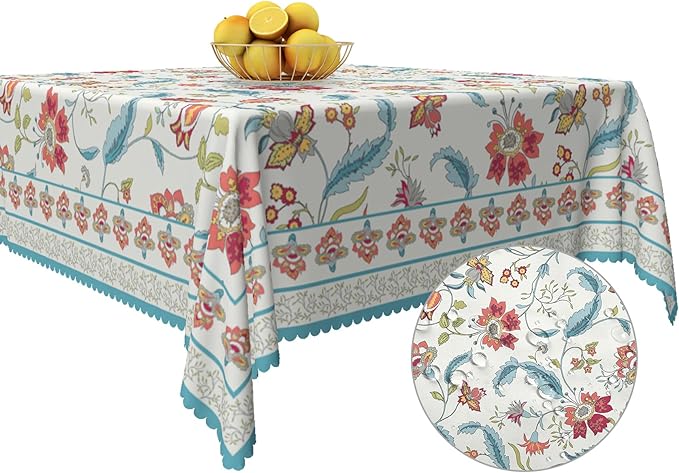 Flower Square Tablecloth Waterproof Spring Summer Square Table Cloth for Kitchen Dinning Table Decor Vintage Boho Washable Seasonal Table Cover for Indoor Outdoor Restaurant Home 60x60 Inch