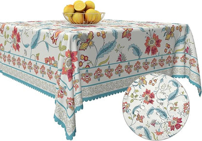 Flower Square Tablecloth Waterproof Spring Summer Square Table Cloth for Kitchen Dinning Table Decor Vintage Boho Washable Seasonal Table Cover for Indoor Outdoor Restaurant Home 60x60 Inch