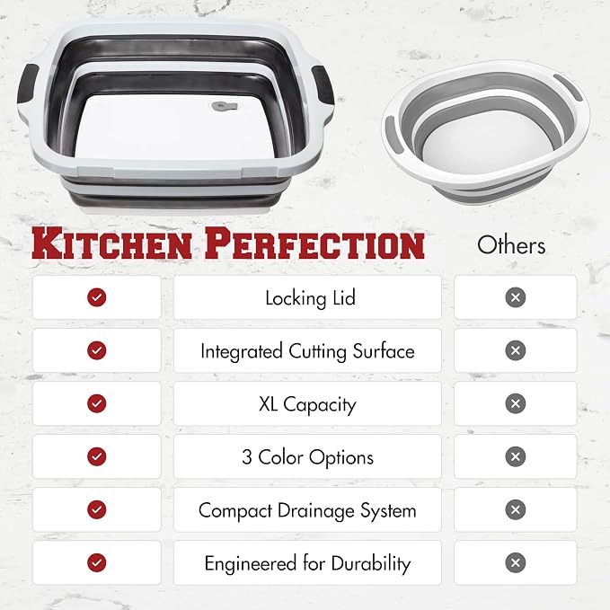 Collapsible XL Smoker & BBQ Prep Tub with Locking Lid | Includes Cutting Board, Meat Marinade & Brine Container For Turkey, Brisket & Ribs - Best Grill Accessories Gifts For Men