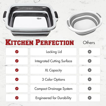 Collapsible XL Smoker & BBQ Prep Tub with Locking Lid | Includes Cutting Board, Meat Marinade & Brine Container For Turkey, Brisket & Ribs - Best Grill Accessories Gifts For Men