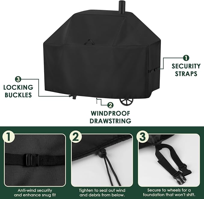 Grill Cover for Char Griller Smokin' Champ 1624, Offset Smoker 1733, Smokin' Pro CG30044223, 66inch Outdoor Grill Cover Waterproof for Charcoal Grill,Barrel Grill-66 L x 29" W x 50" H