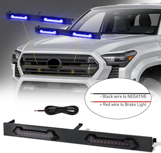 LED Grill Lights - 4PCS Front Grill Lights for Toyota Tacoma SR SR5 2024 2025 2026 with Fuse Adapter & Harness (Blue Light with Smoked Shell)