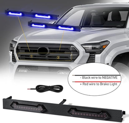 LED Grill Lights - 4PCS Front Grill Lights for Toyota Tacoma SR SR5 2024 2025 2026 with Fuse Adapter & Harness (Blue Light with Smoked Shell)