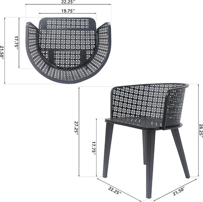Christopher Knight Home Set of 2 Rivera Patio Iron Frame Dining Chairs, Geometric-Carved Pattern Round Backrest, Armchair for Kitchen, Restaurant, Garden, Balcony, Porch, Backyard, Poolside, Black