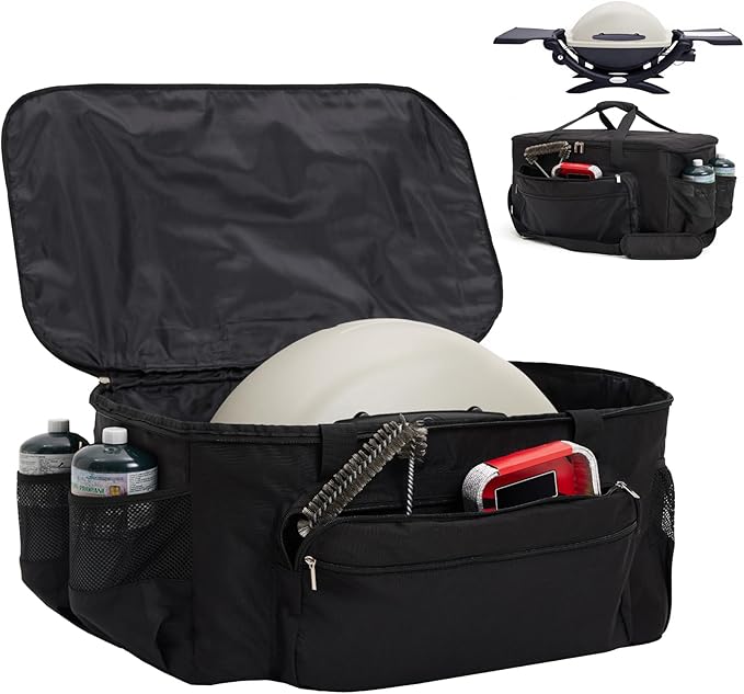 NOELIFE Padded Carry Bag for Weber Q1200 Q1000 Q1400 Liquid Propane Grill, 600D Water-Resistant Outdoor BBQ Grilling Carrying Case for Weber Q1200, Black (Bag Only)