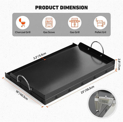 onlyfire Universal BBQ Griddle with Handles for Most Grills, 23" x 16" | Ceramic Coated Non-stick Flat Top Griddle for Outdoor Cooking
