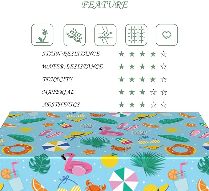 60x120 Inch Holiday Beach Rectangular Tablecloth Cartoon Tropical Flamingo Float Palm Leaf Crab Table Cloth Washable Durable Table Cover for Kids Room Dining Beach Party Patio Picnic Decor