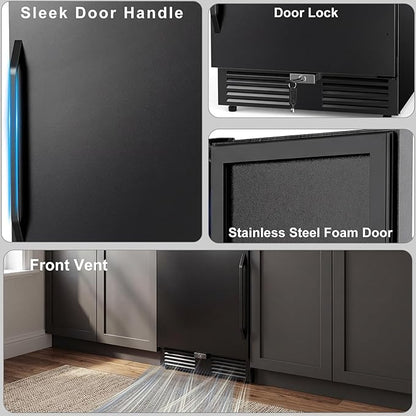 24 Inch Beverage Refrigerator–210 Can Large Capacity Beverage Fridge with French Door, Built-in or Freestanding Under Counter Outdoor Beverage Cooler with Reversible Door, Black