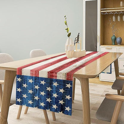 American Flag Stars and Stripes 4th of July Table Runner,Memorial Day Kitchen Dining Table Decoration Vintage Kitchen Dining Home Party Decor Supply 13x60 Inch