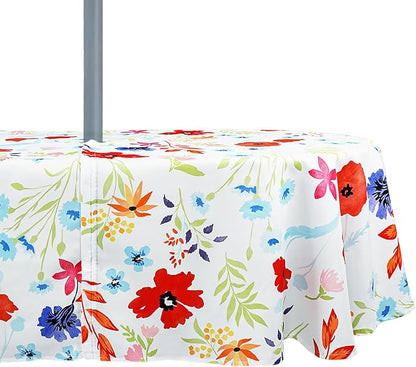 Oval Outdoor Tablecloth with Umbrella Hole and Zipper, Patio Table Covers for Spring/Summer, Machine Washable Outdoor Party/Picnic Oval Table Cloth