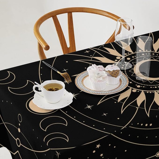 Vintage Tarot Moon Sun Tablecloth Moon Phase Star Galaxy Space Esoteric Astrology Table Cloth Water Resistant Wipeable Table Cover for Farmhouse Picnic Party Holiday Kitchen Dinner Table 55"x75"