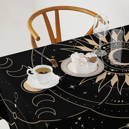 Vintage Tarot Moon Sun Tablecloth Moon Phase Star Galaxy Space Esoteric Astrology Table Cloth Water Resistant Wipeable Table Cover for Farmhouse Picnic Party Holiday Kitchen Dinner Table 60"x90"