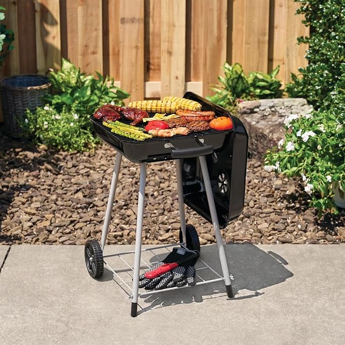 17.5 Inch Charcoal Grill with Wheels, Black - 302 Sq.In Cooking Surface, Porcelain Coated Outdoor Grill for Backyard, Patio, Camping, 16 Burger Capacity, Easy Assembly