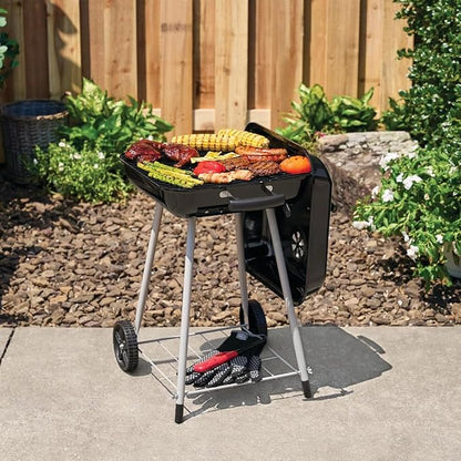 17.5 Inch Charcoal Grill with Wheels, Black - 302 Sq.In Cooking Surface, Porcelain Coated Outdoor Grill for Backyard, Patio, Camping, 16 Burger Capacity, Easy Assembly