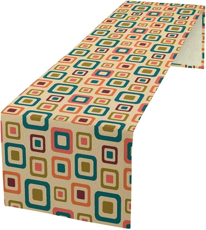 Mid Century Table Runner，Aesthetic Mid Century Retro Decorative 50`s, 60's, 70's Style Vintage Moder for Kitchen Dining Modern Tables Decor 13x36Inch