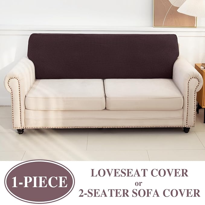 LA MEACK Couch Cushion Cover Loveseat Cover or 2 Seat Sofa Cover Washable Stretch Sectional Sofa Slipcover(1 Piece for Loveseat or Sofa 2-Seater, Brown)