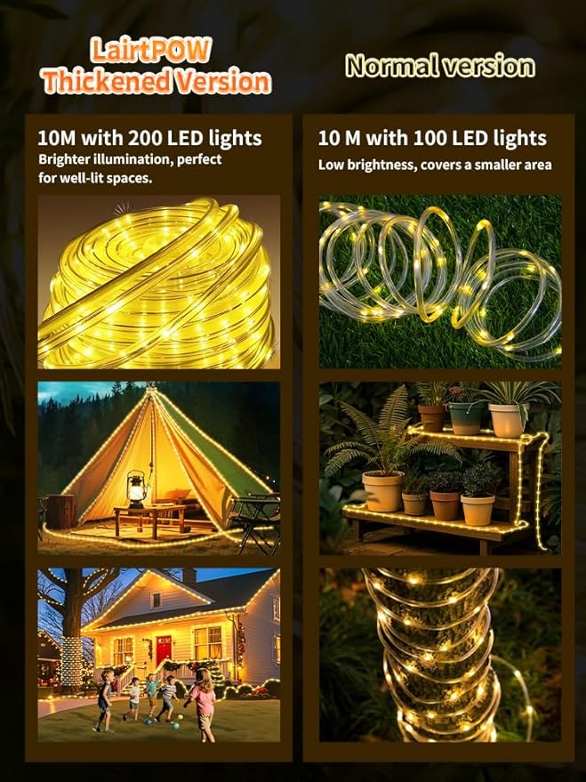 Larger Tube Solar Rope Lights with Remote,39FT 200LEDs Outdoor Solar Strip Lights,IP67 Waterproof USB Charging Solar String Lights, Timing & 8 Modes Fairy Light for Garden Patio Tree (Warm White)