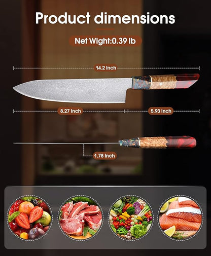 Huusk Damascus Chef Knife with Unique Handle, Razor Sharp 8 Inch Kitchen Knives Includes Sheath, Japanese Cooking Knife