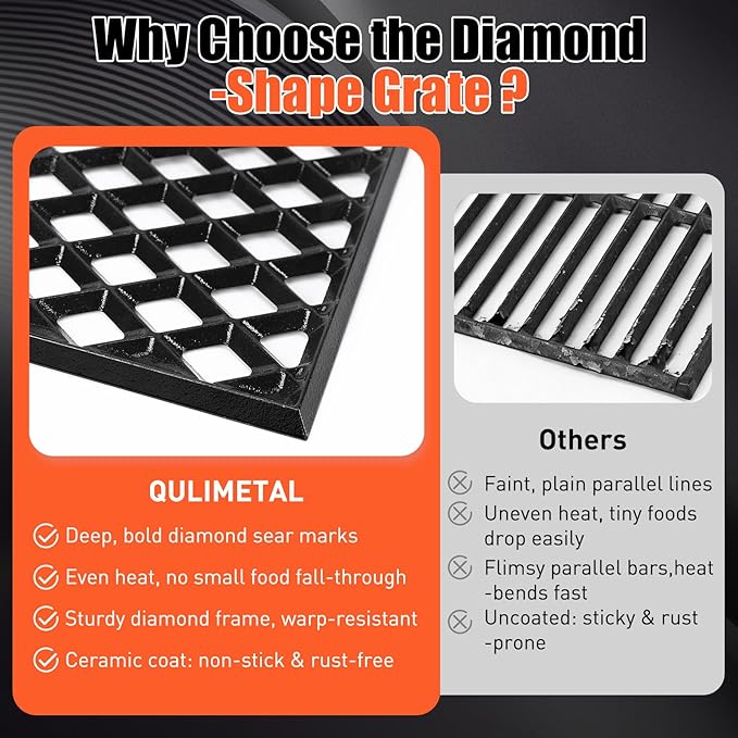 18.75" Dual Sided Diamond Sear Grill Grates for Weber Genesis II 300 and Genesis II LX 300 Series Grills, Genesis II E&S 310 315 320 325 340, Grill Parts for Weber Genesis 2, Weber 66095,66805, 1 Pack