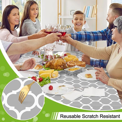 Smiry Rectangle Tablecloth, Waterproof Vinyl Tablecloths with Flannel Backing for Rectangle Tables, Wipeable Spillproof Plastic Tablecloth for Dining, Camping, Indoor and Outdoor (60"x84", Light Grey)