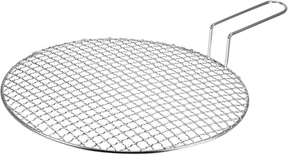 HARFINGTON Stainless Steel Grill 13-inch Round Barbecue Net BBQ Grill Pan Non-Stick Baking Wire Mesh Rack with Handle for Charcoal BBQ Steak