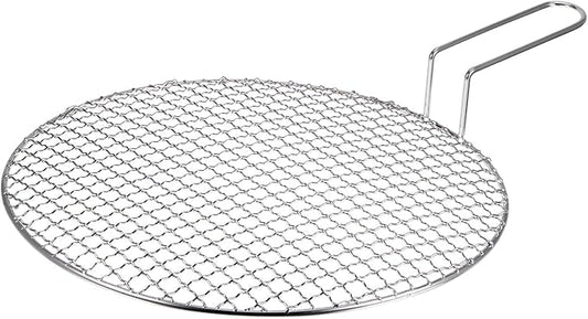 HARFINGTON Stainless Steel Grill 13-inch Round Barbecue Net BBQ Grill Pan Non-Stick Baking Wire Mesh Rack with Handle for Charcoal BBQ Steak