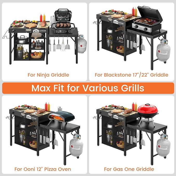 Grill Table for Blackstone Griddle Camping Grill Table Foldable Fits Ninja | Portable Grill Table with Storage Blackstone Griddle Stand for Outdoor Camping, Picnic, Garden, Patio, Dining, BBQ, Party