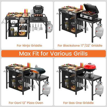 Grill Table for Blackstone Griddle Camping Grill Table Foldable Fits Ninja | Portable Grill Table with Storage Blackstone Griddle Stand for Outdoor Camping, Picnic, Garden, Patio, Dining, BBQ, Party
