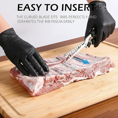 Rib Membrane Removal Tool, High Duty Premium Stainless Steel, for BBQ Grilling and Cooking ，Membrane Remover for Ribs，Easy Insert Pointed Tip, Ergonomic Non-Slip Silicone Handle