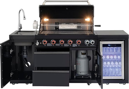 BBQ Outdoor Kitchen Island Grill Barbecue Modular Patio Kitchens Kits with Electric Rotisserie, Sink, fridge, and Burner for More than 10 People