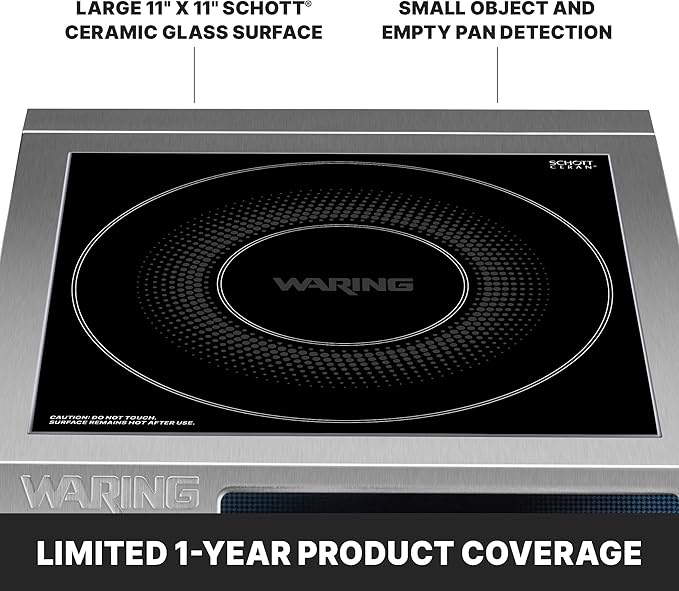 Waring Commercial Induction Burner, 11 x 11 Schott Ceramic Glass, for Professional Countertop Cooking and Catering, WIH400X