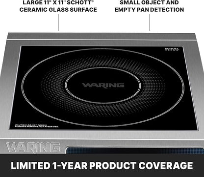 Waring Commercial Induction Burner, 11 x 11 Schott Ceramic Glass, for Professional Countertop Cooking and Catering, WIH400X