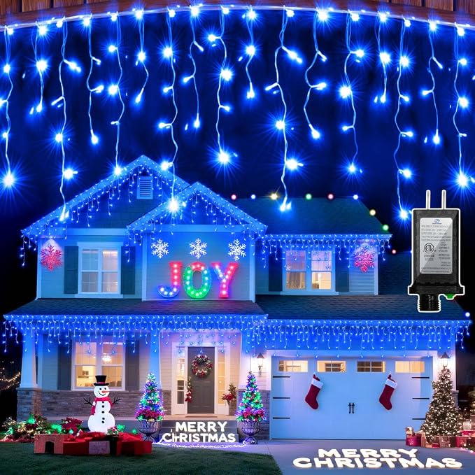 670 LED 66FT Christmas Lights Outdoor,148 Drops Icicle Lights with 12 Modes | Blue Icicle String Lights with Timer and Dimming for Eaves, Porches, Windows, Gazebos and Wedding Backdrops