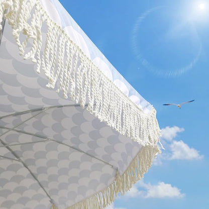 Lefedrasticity Boho Outdoor Umbrella with Tassels,6ft Table Umbrella Outdoor Patio with Knobs Tilt,Wind Resistant Portable Beach Umbrella UPF50+ Fringe Umbrellas For Pool Backyard Deck Garden
