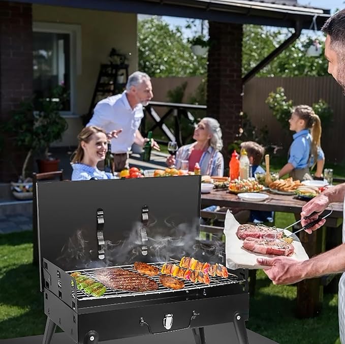Charcoal Grill, Small BBQ Grill Portable Lightweight smoker Grill, Barbecue Grill desk Tabletop Outdoor Grill for Camping Picnics Garden Beach Party,16.7x10x17.7in