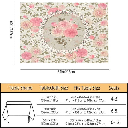 TKS MITLAN Shabby Chic Rose Pattern Tablecloth Decor Lace Frame with A Bouquet of Roses Table Cloth Dining Room Kitchen Table Cover 60" X 84" Oblong/Rectangle