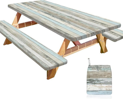 Picnic Table and Bench Cover Set, Waterproof Fitted Elastic Cloth | Portable Camping Essentials With Built-In Storage Pocket And Waterproof Fabric For Outdoor RV Or Picnic Table Use