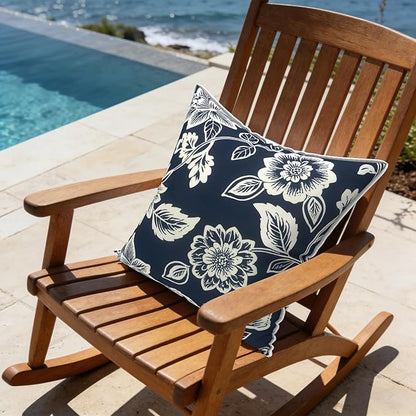 LVTXIII Outdoor/Indoor Throw Pillows, Decorative Patio Accent Pillows, Fluffy Water Repellent Garden Cushions for Home Patio Coach Sofa Use, 20×20 Inch, Pack of 2, Elegant Vines Navy