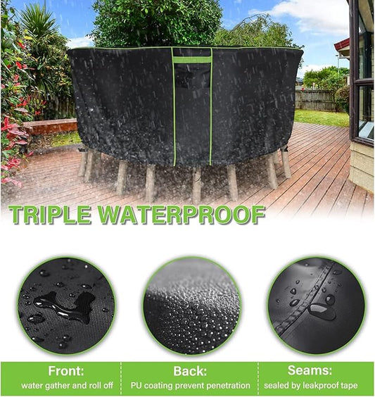 Round Patio Table Cover for Outdoor Table Chairs Set,600D Outdoor Furniture Cover Waterproof,96" Dia x 28" H,Black