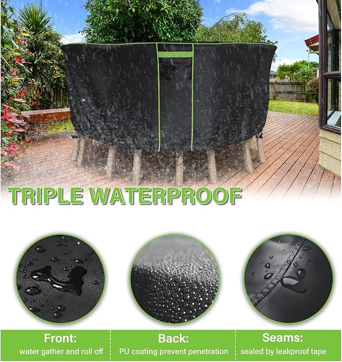 Round Patio Table Cover for Outdoor Table Chairs Set,600D Outdoor Furniture Cover Waterproof,Tear Resistance and Anti-UV,84" Dia x 28" H,Black