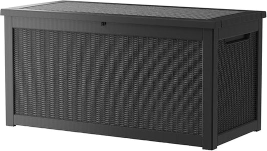 320 Gallon Outdoor Storage Box, Extra Large Waterproof Resin Deck Box with Lockable Lid Storage Bin for Patio Furniture Cushion, Garden Tools, Pool Accessories, UV-Resistant Outside, Black